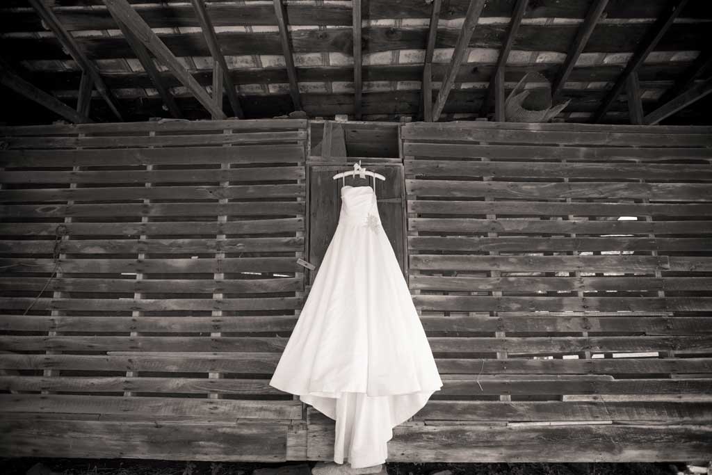 Wedding Dress in historic corn crib, Appear Photography