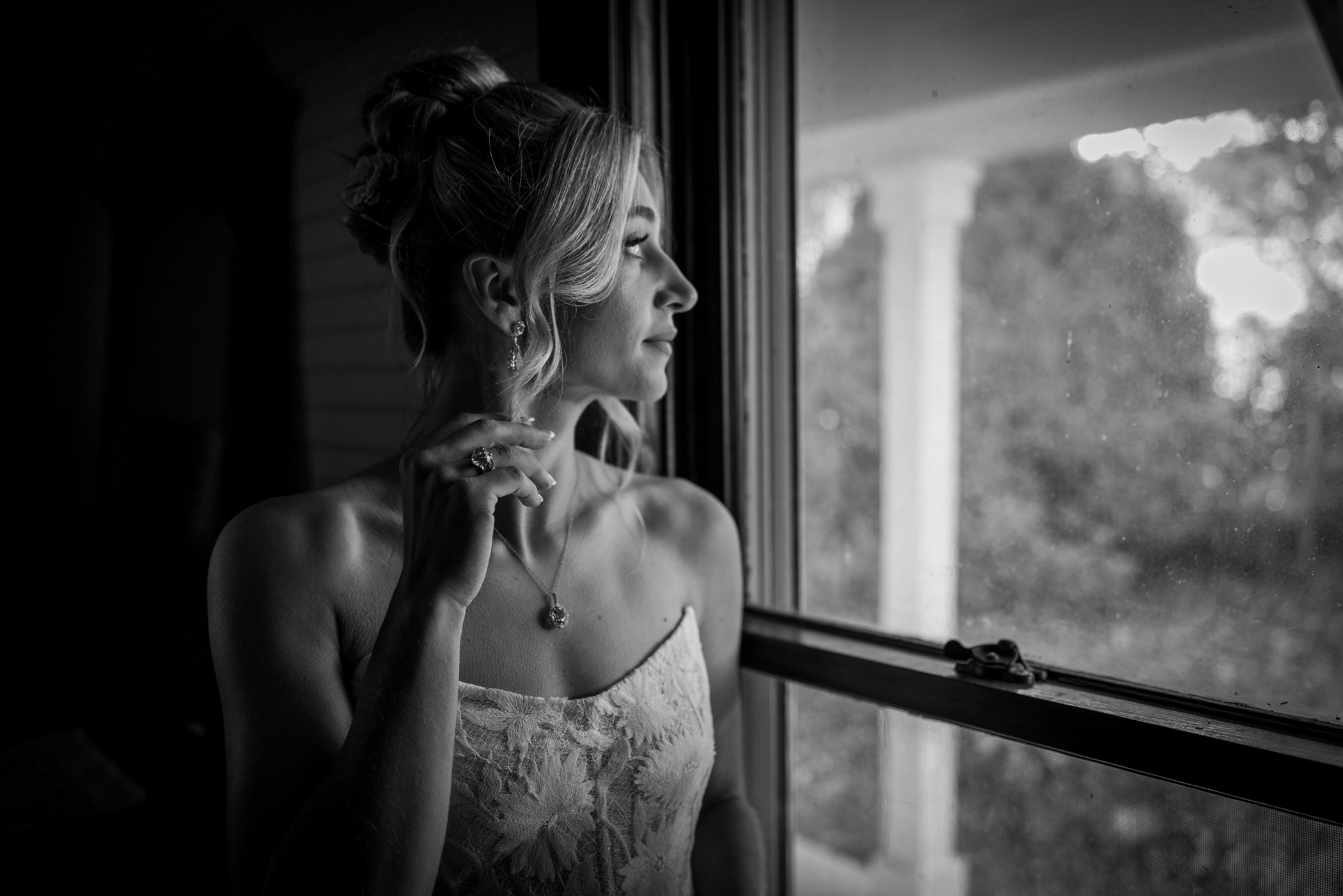 Bride getting ready in the historic farmhouse.  March81 Photography